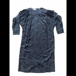 Vintage Lord & Taylor Black Floral Dress 100% Silk Size 12 Made In‎ Hong Kong